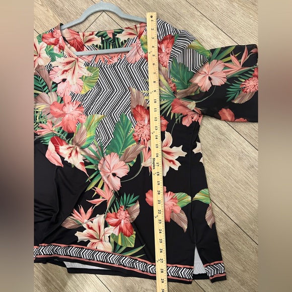 XL JM COLLECTION Tropical Floral Women's Blouse Black and Pink - Picture 6 of 11